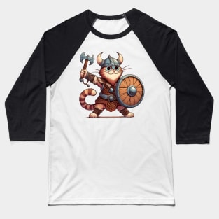 Funny Viking Warrior Cat Norse Mythology Anime Portrait Baseball T-Shirt